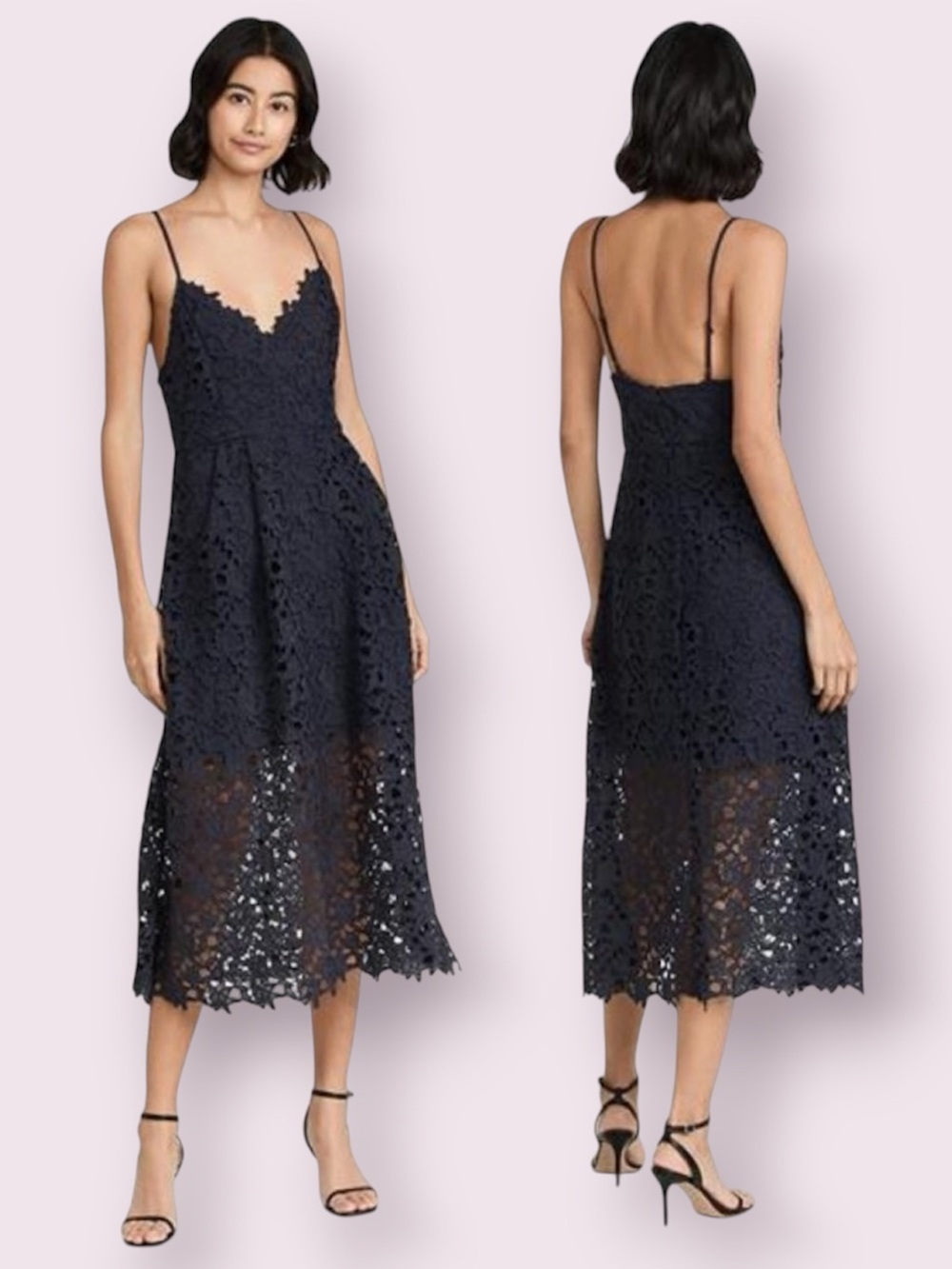 ASTR The Label Navy Blue Lace Midi Dress Size Small